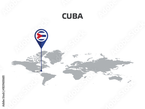CUBA Location Pin on World Map with Flag in Pin's Body