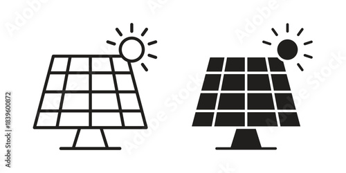Solar panel icons silhouette vector flat illustration design. Stroke line icons