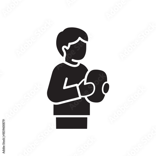 Boy holding a dumbbell for fitness and exercise icon