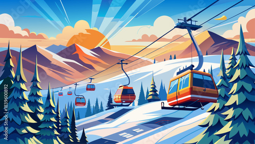 Very beautiful ski chair lifts rising above snowy slopes under bright winter sunlight, showcasing peaceful mountain views and crisp alpine surroundings at Okemo Resort during a clear, refreshing day.