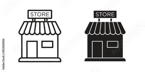 Store icons silhouette vector flat illustration design. Stroke line icons