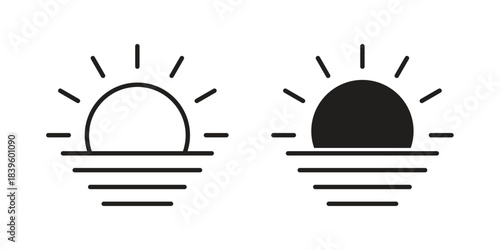 Sunrise icons silhouette vector flat illustration design. Stroke line icons