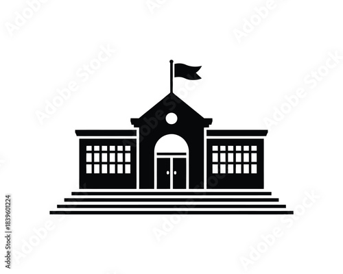 Black silhouette school building icon vector illustration