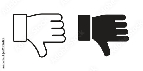 Thumbs down icons silhouette vector flat illustration design. Stroke line icons