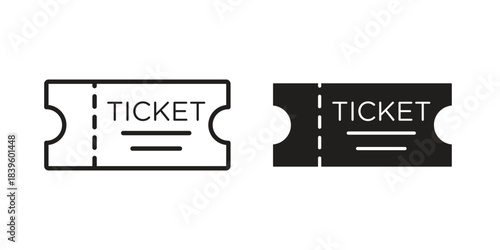 Ticket stub icons silhouette vector flat illustration design. Stroke line icons