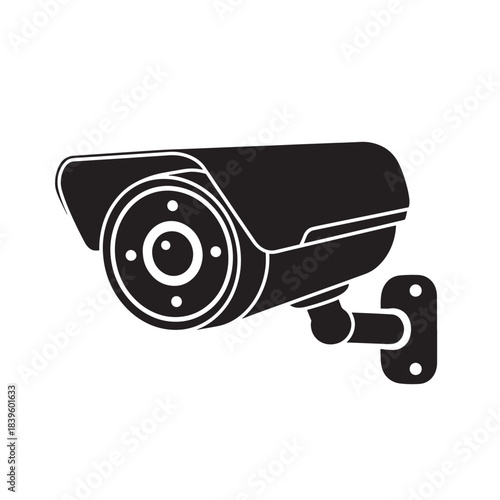 CCTV camera icon for security and surveillance systems, black vector illustration