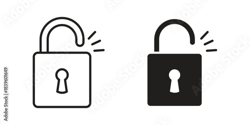 Unlock icons silhouette vector flat illustration design. Stroke line icons