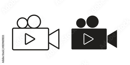 Video camera icons silhouette vector flat illustration design. Stroke line icons