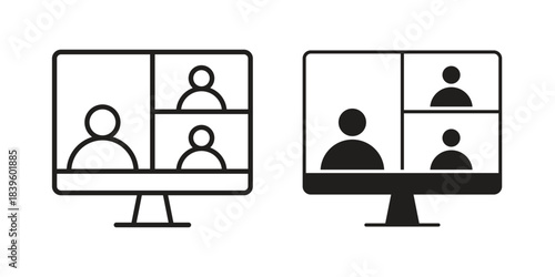 Video chat icons silhouette vector flat illustration design. Stroke line icons