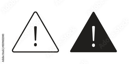 Warning triangle icons silhouette vector flat illustration design. Stroke line icons