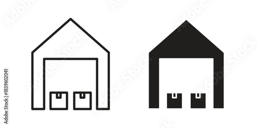 Warehouse icons silhouette vector flat illustration design. Stroke line icons