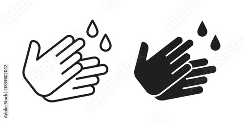 Wash hands icons silhouette vector flat illustration design. Stroke line icons