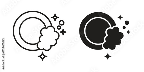 Washing dishes icons silhouette vector flat illustration design. Stroke line icons