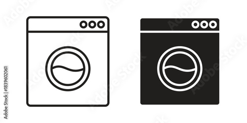 Washing machine icons silhouette vector flat illustration design. Stroke line icons