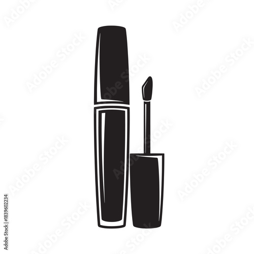 Minimalist black silhouette vector icon of a lip gloss or mascara tube with applicator ideal for beauty apps web elements and cosmetic branding