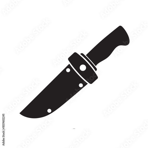 Black silhouette of a hunting knife with a sheath a flat vector icon for outdoor adventure survival or utility applications