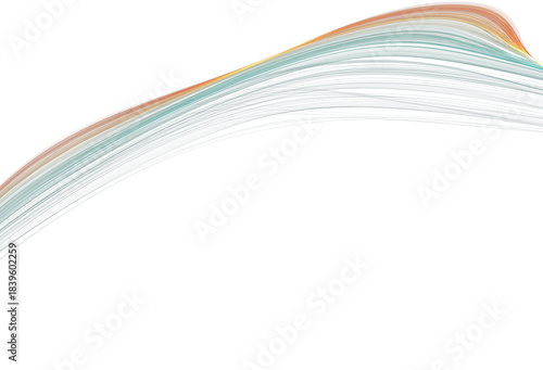 Vászonkép Dynamic flowing abstract lines forming a graceful curve, showcasing vibrant teal and orange colors on a clean white background