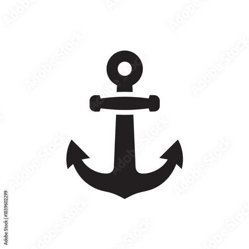 Classic ship anchor icon a simple black silhouette vector for marine navigation maritime branding and stability concepts isolated on white background