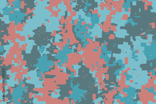 Full seamless turquoise digital camouflage texture pattern. Usable for Jacket Pants Shirt and Shorts. Army textile fabric print. Geometric pixel military camo. Vector illustration.