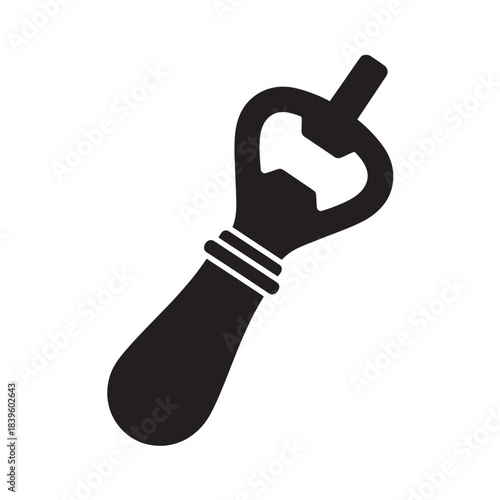 Classic black bottle opener icon a simple flat vector silhouette for barware designs kitchen tool illustrations or beverage-related applications isolated on white