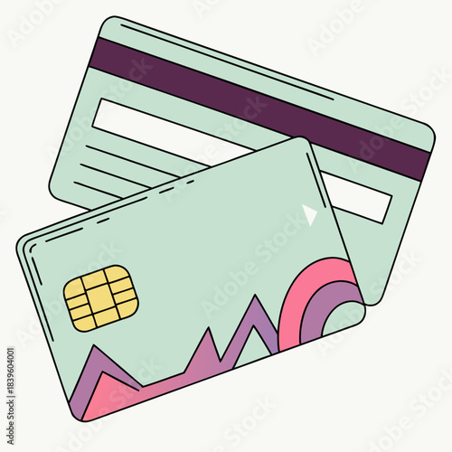 "Credit debit card vector illustration with chip and magnetic stripe, banking finance payment technology design for fintech apps and digital wallet"


