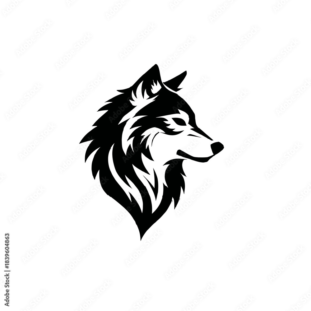 Naklejka premium Black and white vector illustration of a wolfs head profile