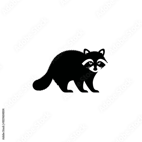 Black and white raccoon vector illustration against a plain white background