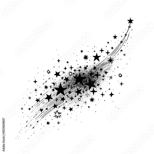 Black and white star cluster illustration on white background