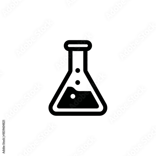 Black and white vector illustration of a laboratory erlenmeyer flask isolated