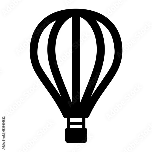 Black and white vector illustration of a hot air balloon against white