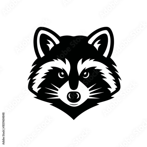 Black and white vector illustration of a raccoon face isolated design