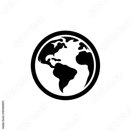 Black and white vector illustration of the globe showing continents
