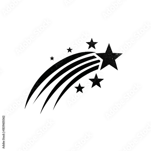 Black comet star illustration against white background for graphic design