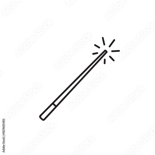 Simple line art magic wand icon with sparkling effect perfect for fantasy themes web design or mobile applications