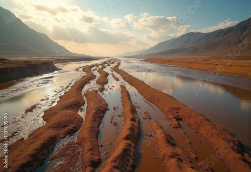 Intriguing Delta Sediment Formations at River Mouth Creating Unique Morphologies