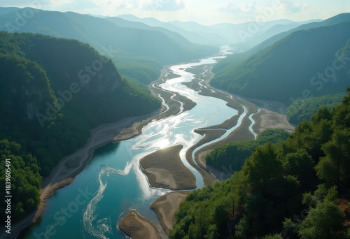 Intricate Watershed System Channeling Into Riverbed Flow Thematic Geographic Dynamics
