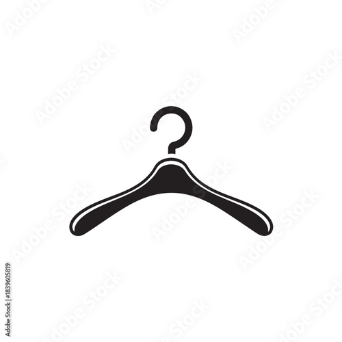 Minimalist black clothes hanger icon a simple silhouette vector design element for fashion apps and retail websites isolated on white