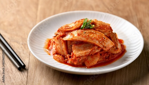 spicy kimchi on white plate