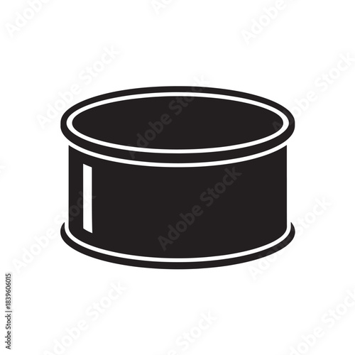 Black silhouette of a tin can a simple flat vector icon for food packaging and grocery store applications isolated on white background