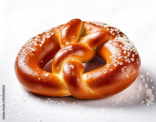 traditional soft pretzel with salt on white background