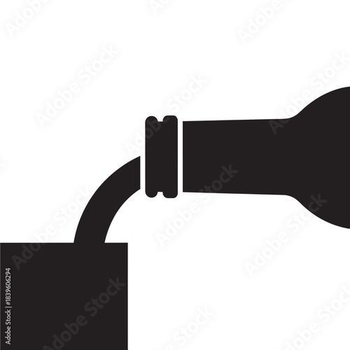 Simple black silhouette icon of a bottle pouring liquid into a glass ideal for beverage menus app interfaces or bar-related designs