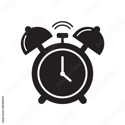 Minimalist alarm clock icon a black silhouette with ringing sound waves essential for web and mobile app interfaces time management and deadline reminders