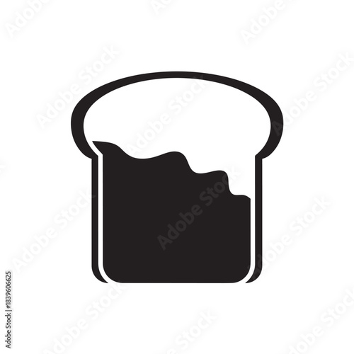 Minimalist black silhouette icon of a bitten bread slice perfect for food-related apps websites or bakery branding