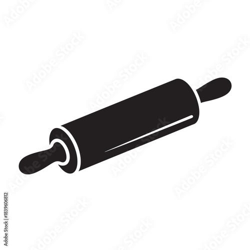 Black silhouette rolling pin icon a simple flat design kitchen utensil symbol perfect for baking and cooking apps isolated on white