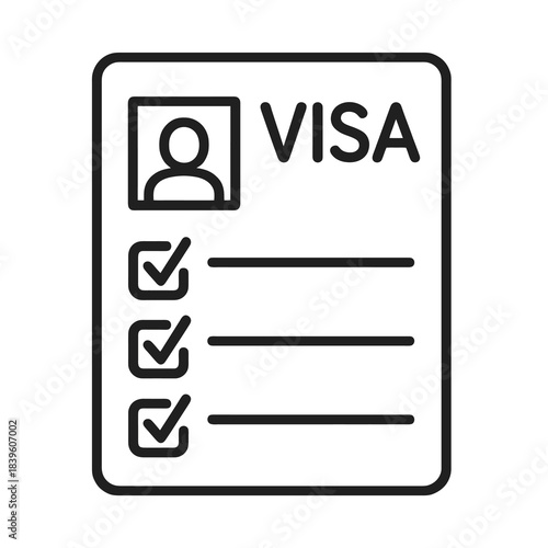 Thin-outline visa application form icon, ideal for immigration services, document processing apps, relocation platforms, and global travel requirements.