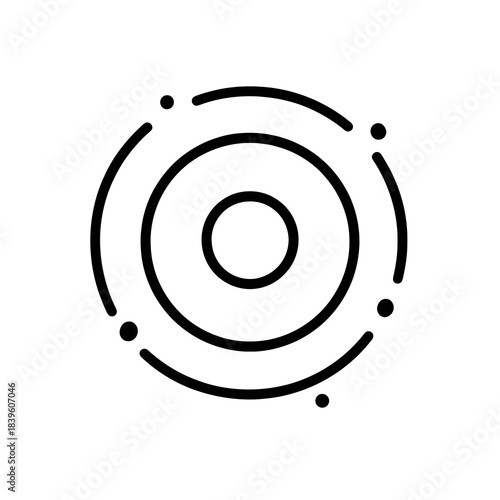 Thin-outline icon of a tumor cell with layered structure and nucleus, ideal for oncology visuals, medical education, diagnostic apps, and scientific communication.