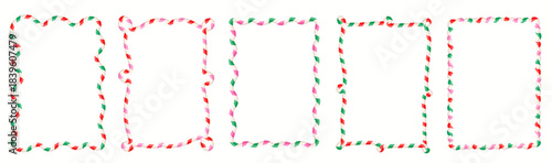 Wavy Christmas frame in red, green and pink, cute holiday borders for menus and package design