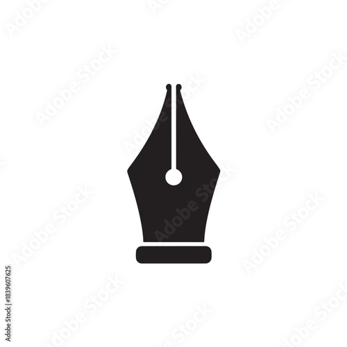 Minimalist black ink pen nib icon a clean flat design vector symbol representing writing creativity and artistic expression for digital and print media