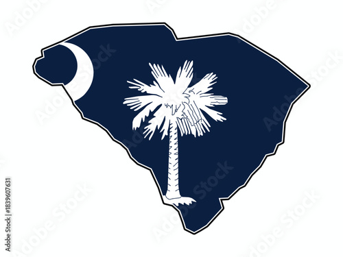  Map of State of South Carolina with Flag in Body Isolated on White Background