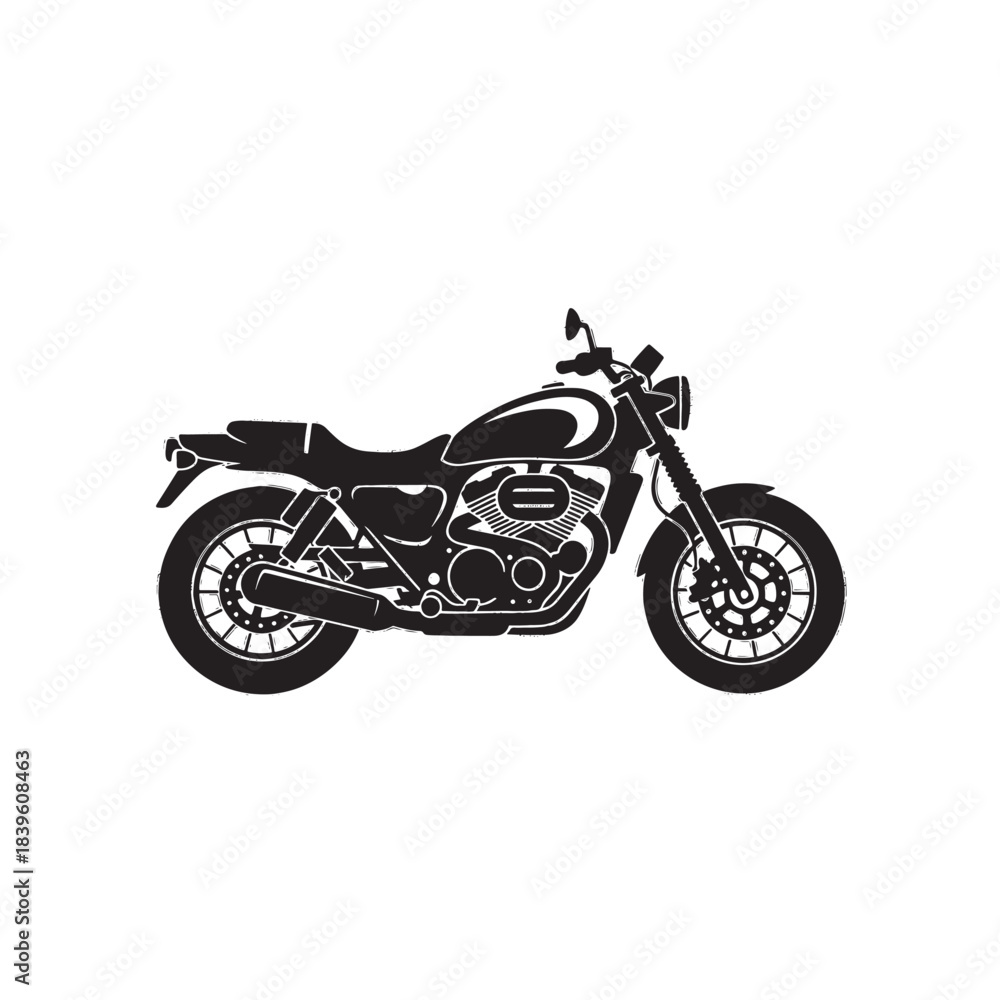 Fototapeta premium Black silhouette retro cafe racer motorcycle sport bike illustration isolated on white backdrop for motor club promotion and automotive design